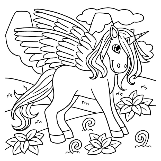 Página para colorear de unicornio de pie para niños