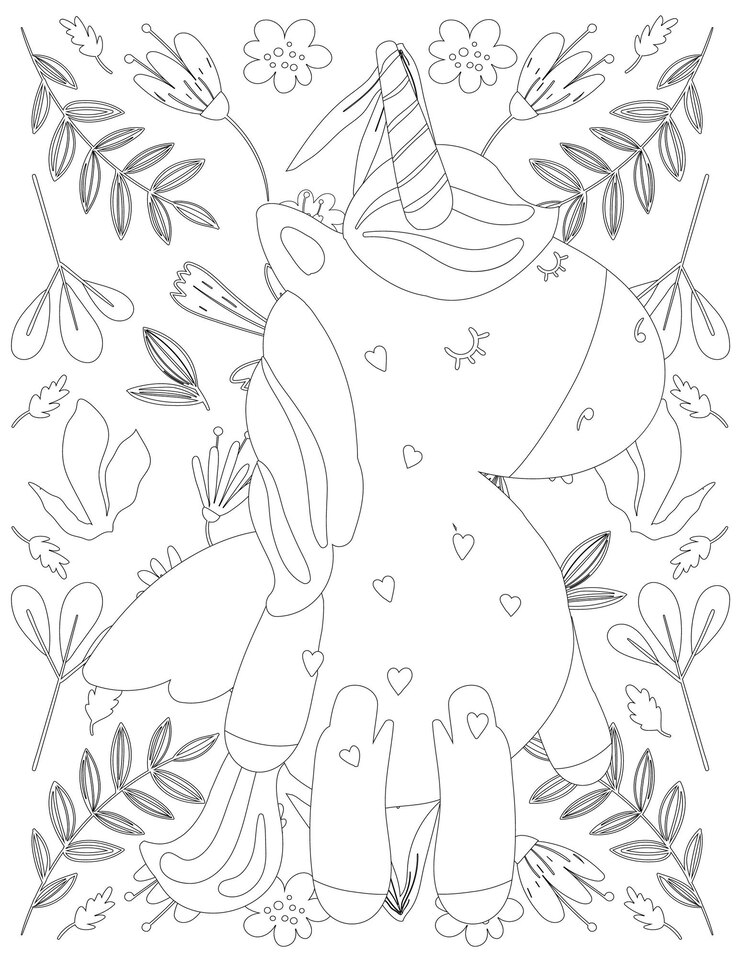 Vector página para colorear de unicornio, vector de unicornio, unicornio blanco y negro, colorante de unicornio para niños