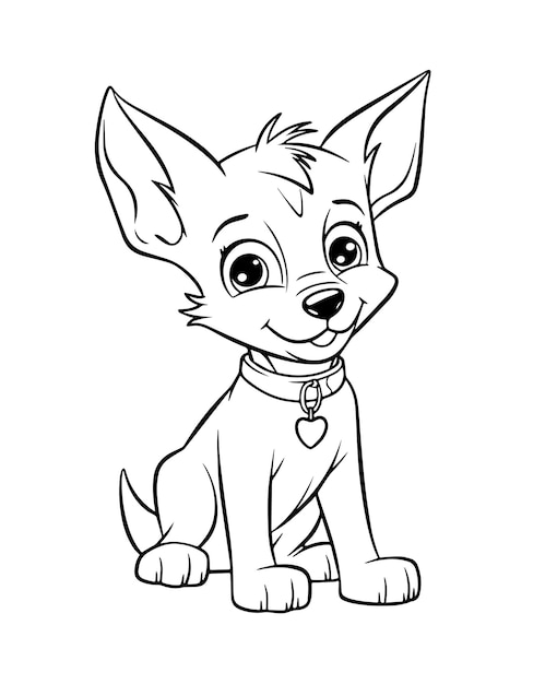 Página para colorear de vector dibujado a mano de un cachorro caricaturesco