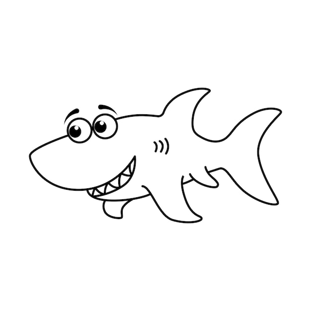 Página para colorear de vector de dibujos animados de tiburón divertido