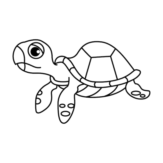 Página para colorear de vector de dibujos animados de tortuga divertida