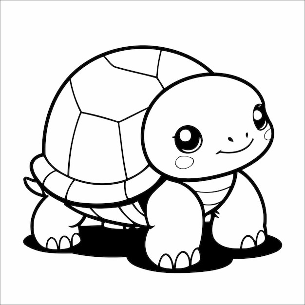 Página para colorear Vector de la tortuga Kawaii para niños