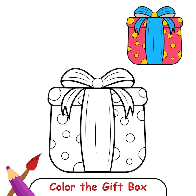 Página para colorear de vectores para niños Caja de regalo Gráficos vectoriales