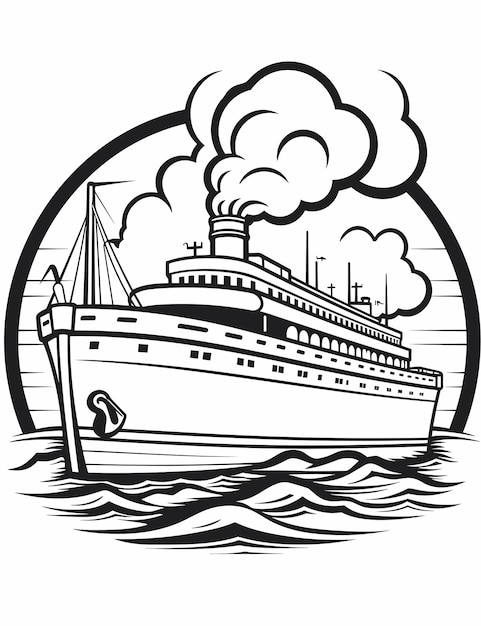 Página para colorear de velero ilustración vectorial en blanco y negro