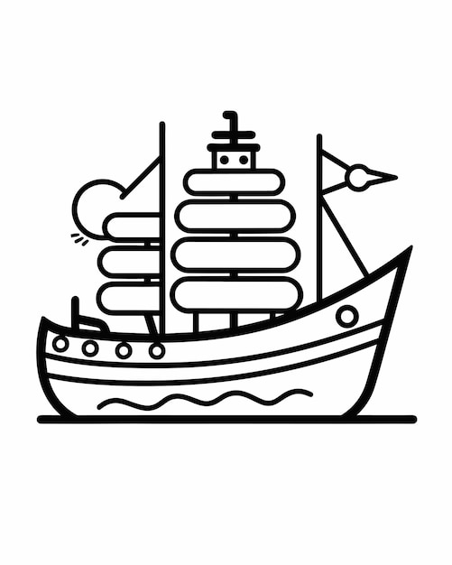 Página para colorear de velero ilustración vectorial en blanco y negro