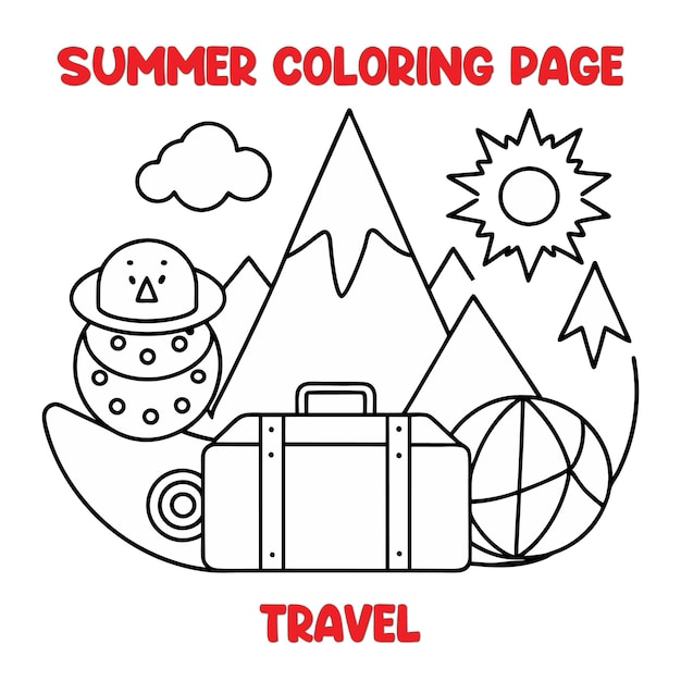 Página para colorear de viajes de verano para niños