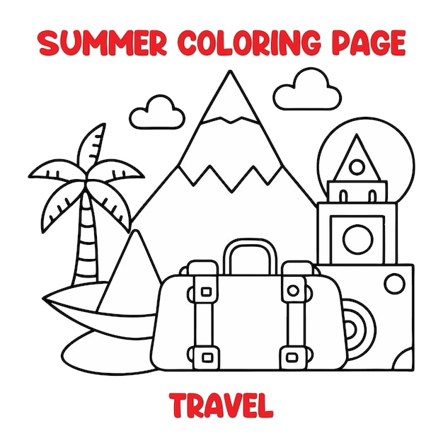Página para colorear de viajes de verano para niños