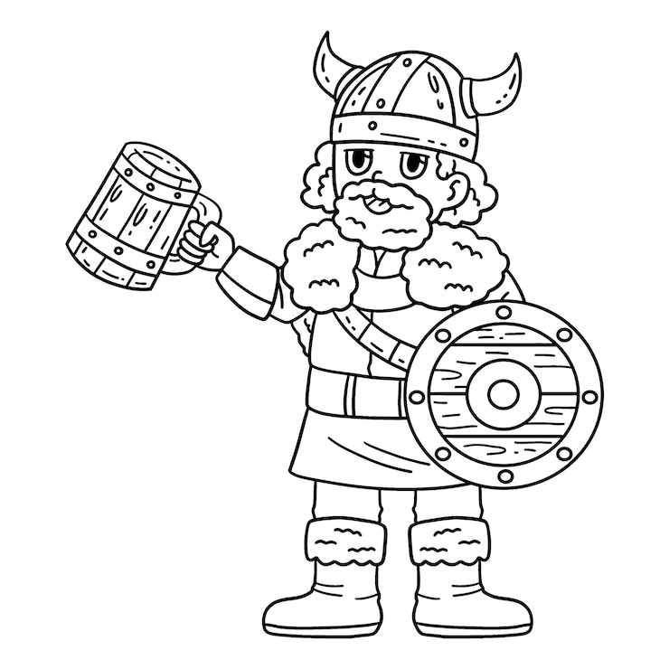 Vector página de colorear viking bebiendo miel aislada