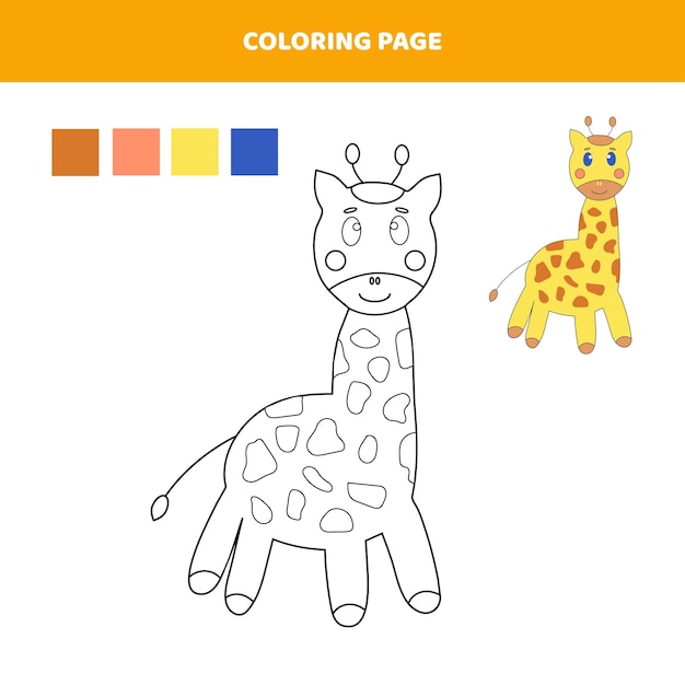 Página para colorearhoja de trabajo de jirafa de dibujos animados lindo para niños
