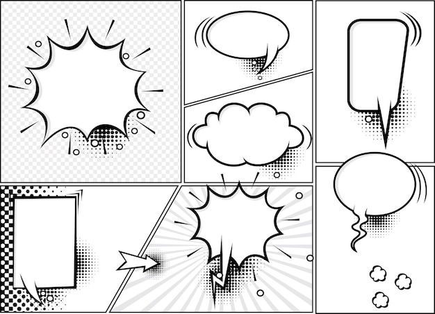 Vector una página de cómic que tiene una burbuja de diálogo y la palabra burbuja en ella.