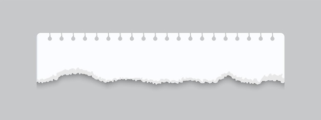 Página de cuaderno rasgada hoja blanca irregular realista de bloc de notas fragmento en blanco para escribir línea de separación en el borde del papel papel de nota rasgado vectorial con borde perforado y espacio de copia