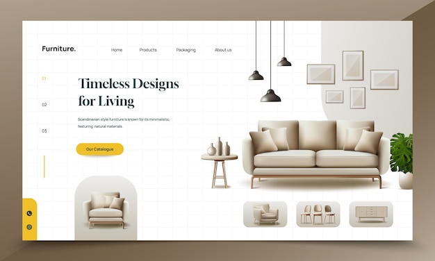 Página de destino de diseño de interiores en diseño realista