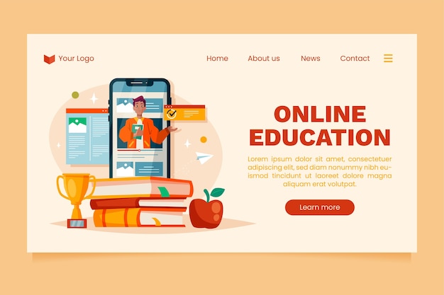 Página de destino de educación en línea en diseño plano