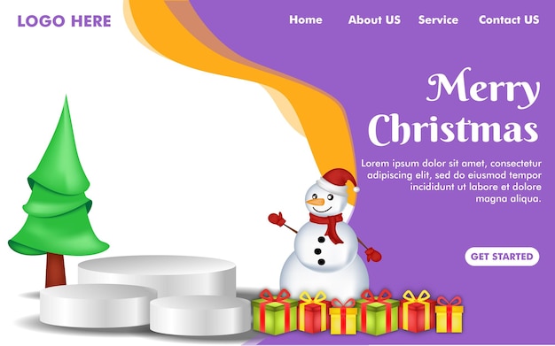 Página de destino para navidad con santa claus y caja de regalo