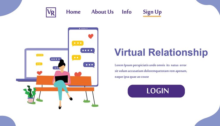 Vector página de destino relación virtual, citas en línea y redes sociales concepto vector plantilla diseño ilustración