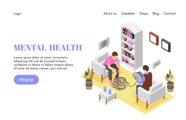 Página de destino de salud mental en vista isométrica