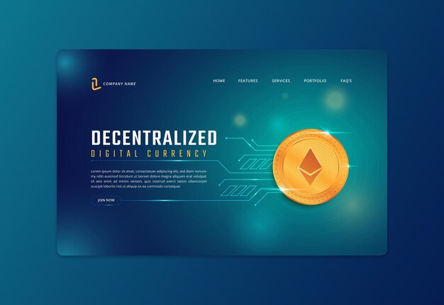 Página de destino sensible a la criptomoneda Blockchain con ilustración vectorial isométrica realista. Diseño de sitio web de moneda criptográfica futurista para el mercado digital.