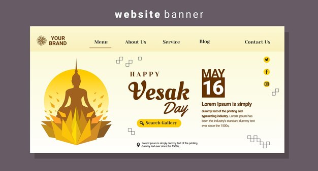 Página de destino del sitio web página principal fondo del día de vesak y silueta de buda