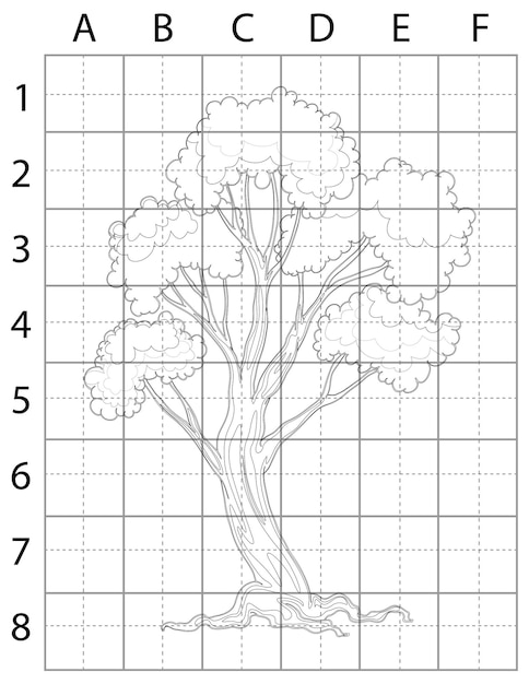 Página de dibujo de árbol, aprender a dibujar árbol, cómo dibujar árboles, vector de árbol