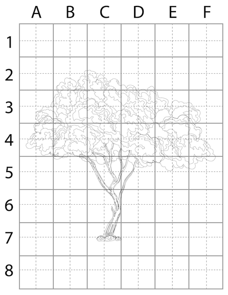 Vector página de dibujo de árbol, aprender a dibujar árbol, cómo dibujar árboles, vector de árbol