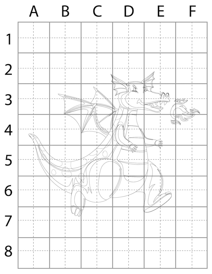 Vector página de dibujo de dragones, cómo dibujar dragones, aprender a dibujar dragones para niños, dragones en blanco y negro, d