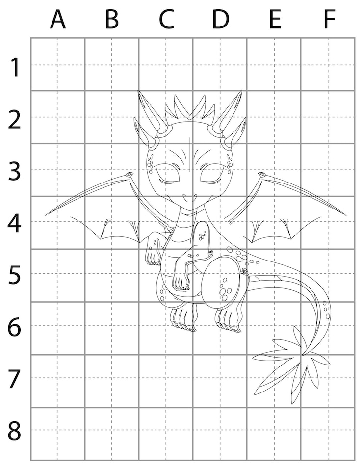 Vector página de dibujo de dragones, cómo dibujar dragones, aprender a dibujar dragones para niños, dragones en blanco y negro, d