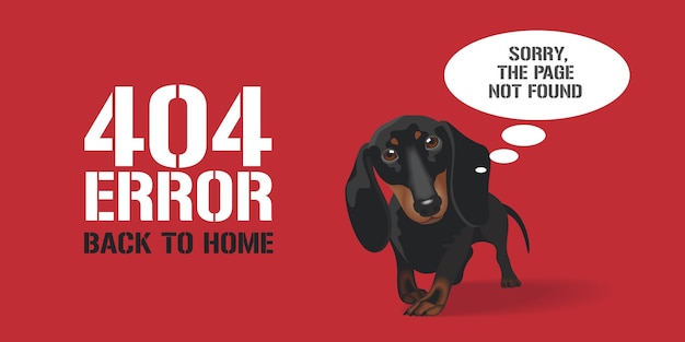 Página de error 404, banner con texto no encontrado. Lindo perro en el fondo por error 404 concepto elemento de diseño web