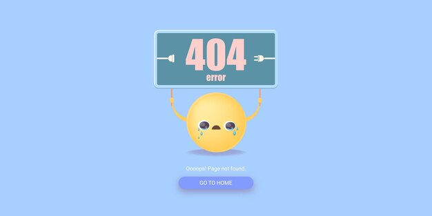 Vector página de error 404 con una carita sonriente llorando