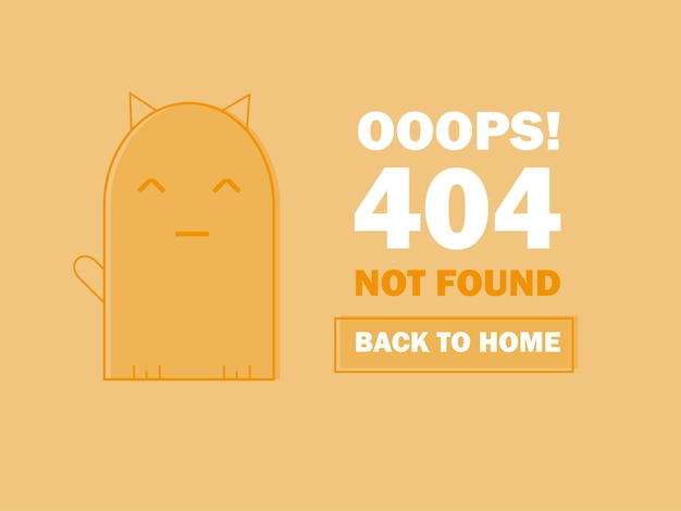 Página de error 404 con un lindo gato durmiendo y el mensaje Vaya, página no encontrada. Plantilla de alerta de problema de búsqueda para el concepto de diseño de sitio web, ilustración de vector plano de línea