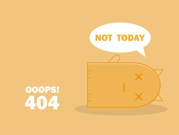 Página de error 404 con un lindo gato durmiendo y el mensaje Vaya, página no encontrada. Plantilla de alerta de problema de búsqueda para el concepto de diseño de sitio web, ilustración de vector plano de línea