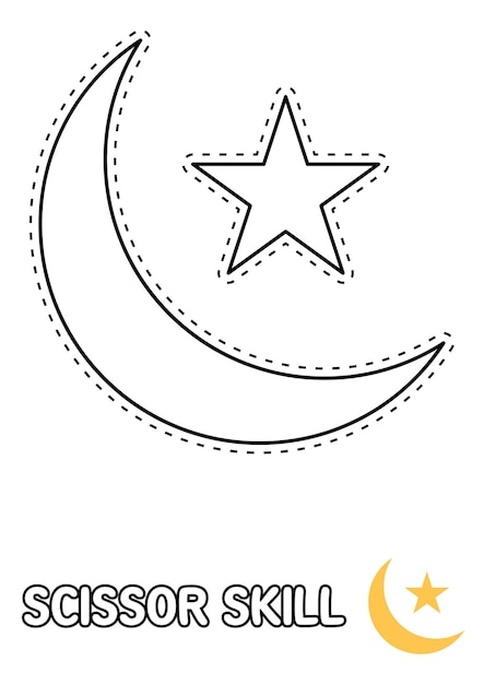 Página de habilidad de tijera con Eid Moon para niños