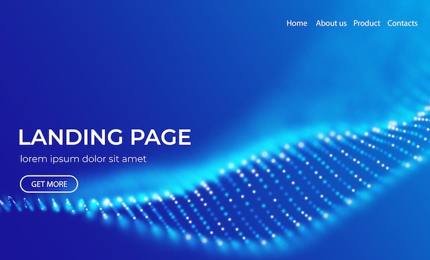 Página de inicio abstracta con partículas azules Estructura de datos digitales Malla futura o cuadrícula de sonido
