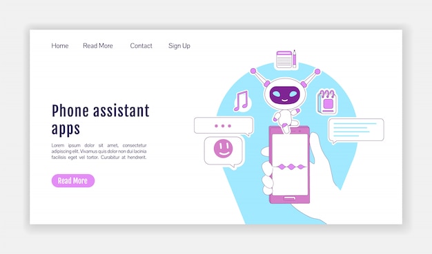 Vector página de inicio de aplicaciones de asistente de teléfono