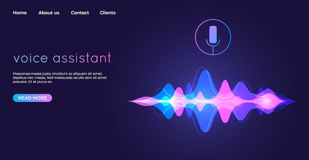 Página de inicio del asistente de voz. ilustración de reconocimiento de voz.