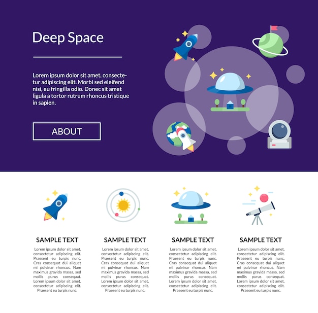 página de inicio de banner de iconos de espacio plano
