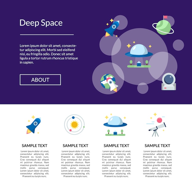 Página de inicio de banner de iconos de espacio plano