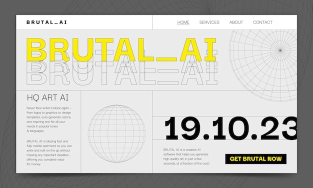 Página de inicio de brutalismo de diseño plano