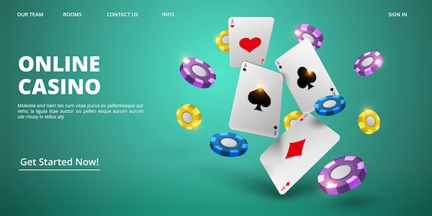 Página de inicio del casino en línea. fichas y tarjetas realistas vectoriales. plantilla de banner web de casino. ilustración juego de casino póquer, tarjeta de jackpot y juegos de azar