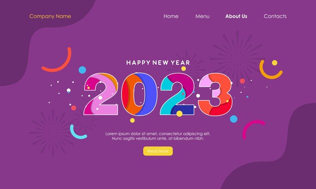 Página de inicio de celebración de feliz año nuevo 2023