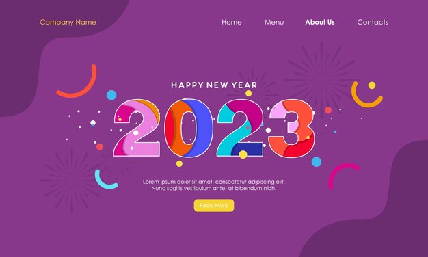 Página de inicio de celebración de feliz año nuevo 2023