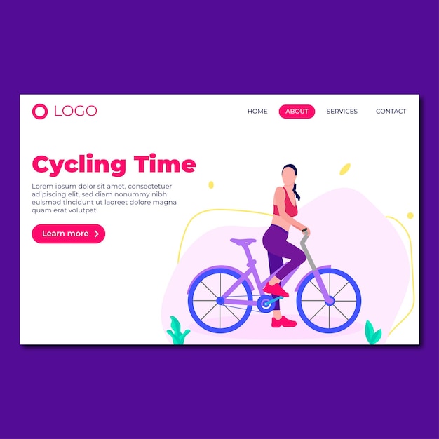 Vector página de inicio de ciclismo en diseño plano