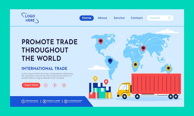 Vector página de inicio de comercio internacional de diseño plano