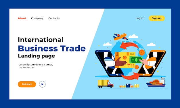 Página de inicio de comercio internacional de diseño plano