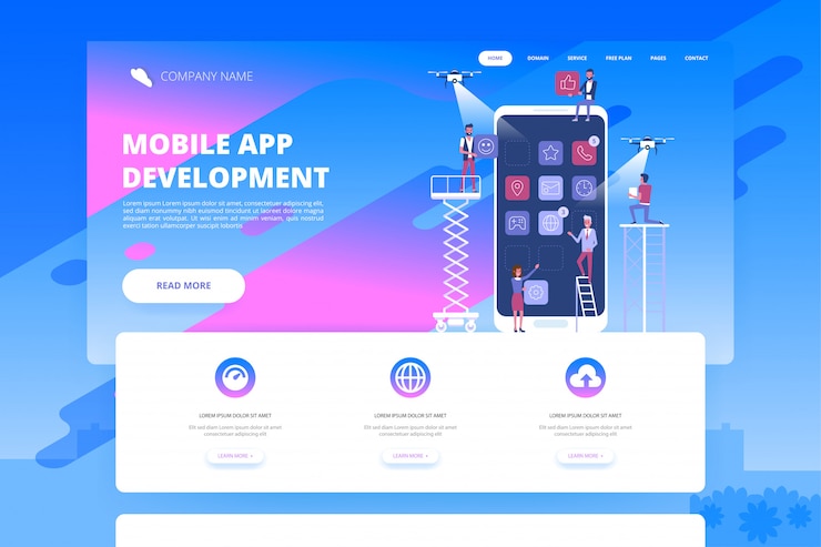 Vector página de inicio del concepto de desarrollo de aplicaciones móviles