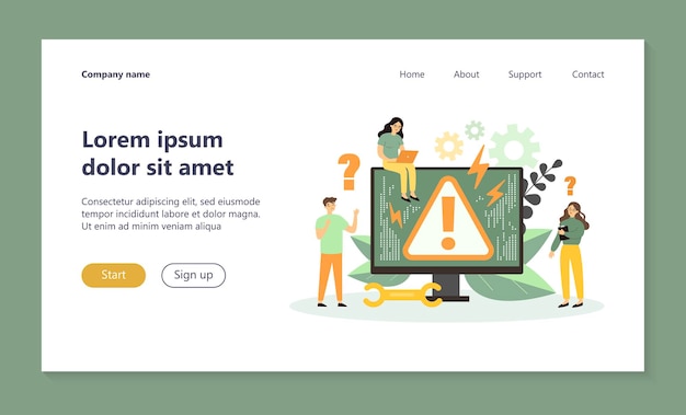 Página de inicio del concepto de error del sistema