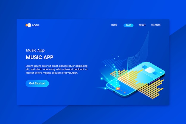 Página de inicio del concepto isométrico de la aplicación de música móvil