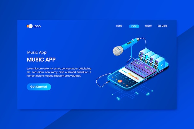 Página de inicio del concepto isométrico de la aplicación musical