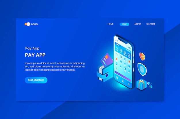 Página de inicio del concepto isométrico de la aplicación de pago
