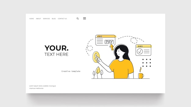 Página de inicio del concepto de pago en línea concepto de transferencia de dinero en línea transferencia de dinero de mujer