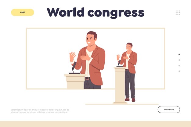 Vector página de inicio del congreso mundial para servicio en línea que ofrece ayuda en la organización de conferencias de negocios